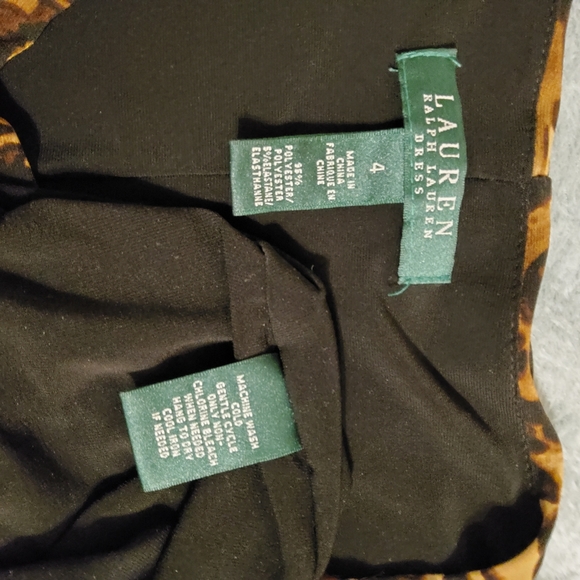 Ralph Lauren Brown/Black Animal Print Sleeveless Ruched Dress Boatneck Size 4 - Picture 6 of 7